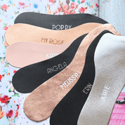 Alice Bow Personalised Luxury Leather Insoles for high heel comfort in a variety of colours and your own name