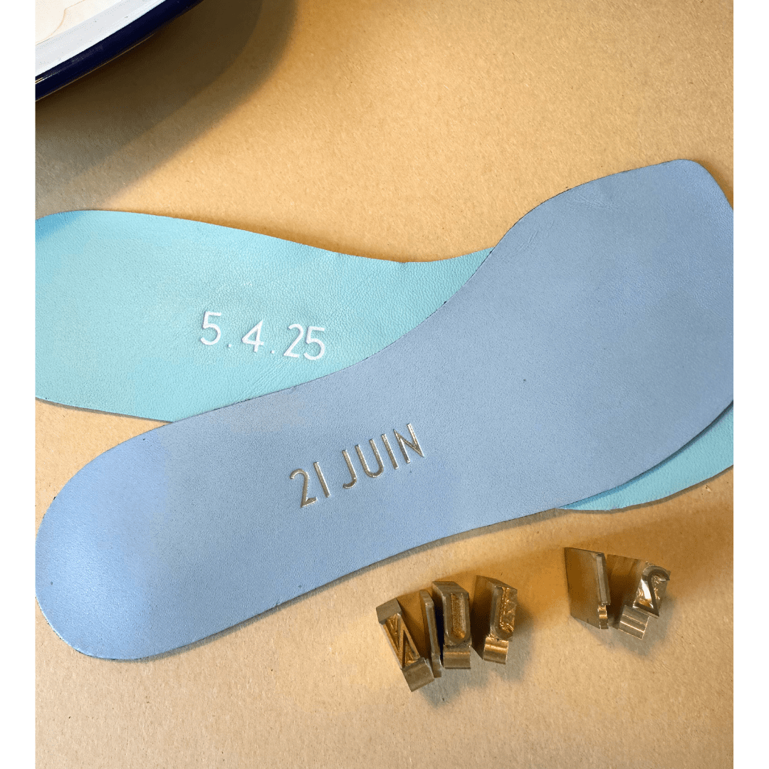 Personalised Luxury Leather Insoles from Alice Bow with the wedding date in letters or numbers