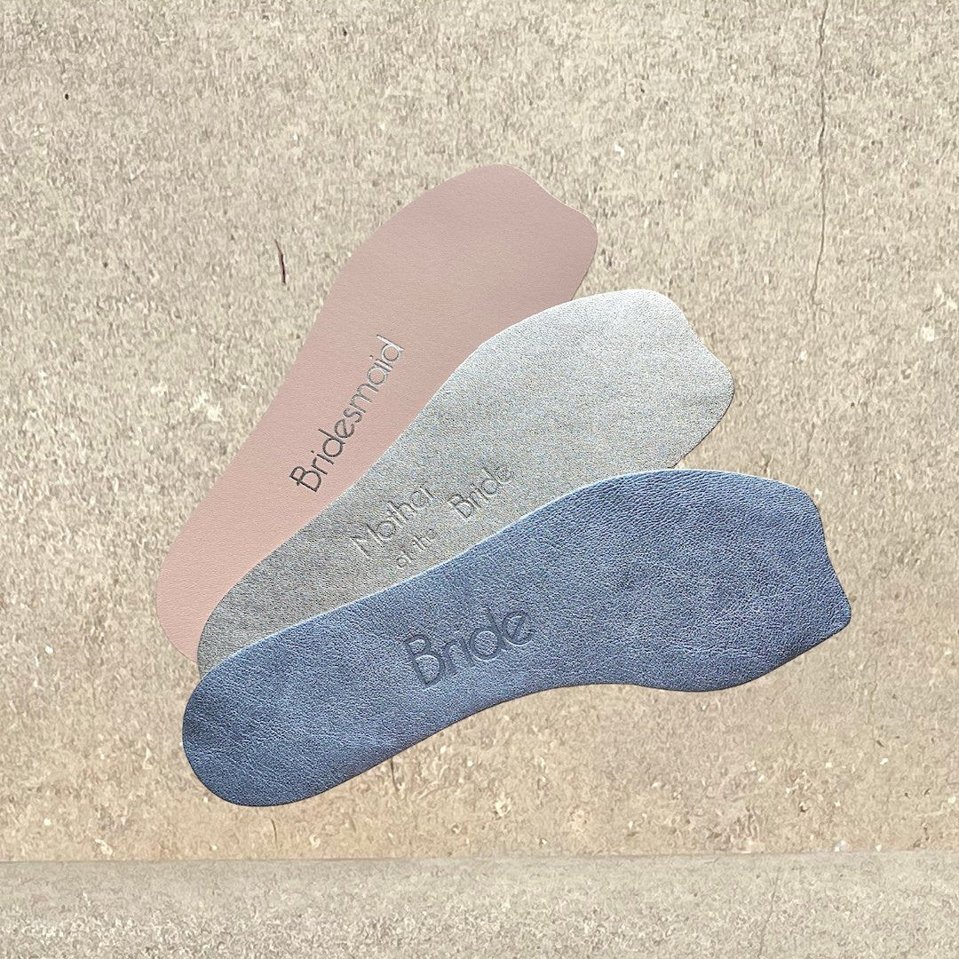 Something Blue Bride, Mother of the Bride and Bridesmaid insoles for comfortable wedding day shoes.